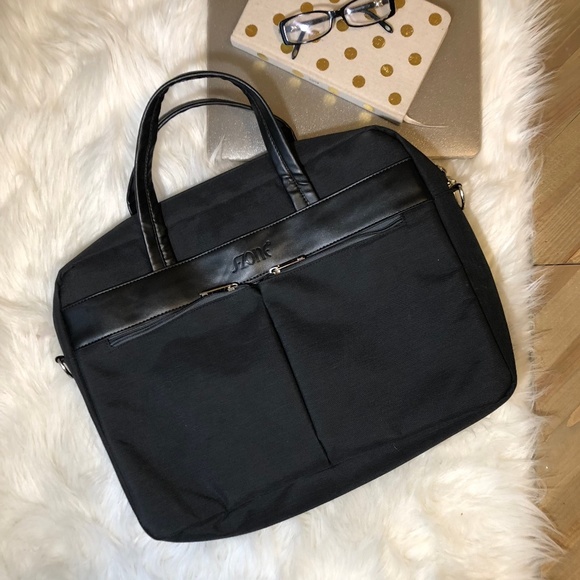 S-Zone Handbags - NEW Black Leather & Canvas Briefcase Messenger Bag